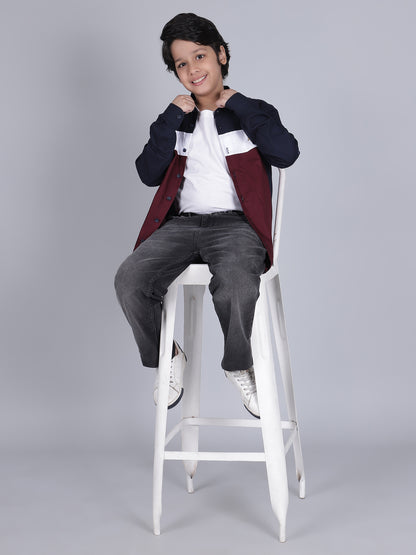 Boys Mix Color Block Full Sleeves Spread Collar Casual Shirt