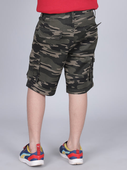 Boys Printed Olive Green Regular Fit Casual Shorts