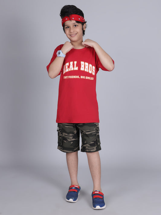 Boys Printed Olive Green Regular Fit Casual Shorts