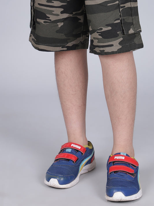 Boys Printed Olive Green Regular Fit Casual Shorts