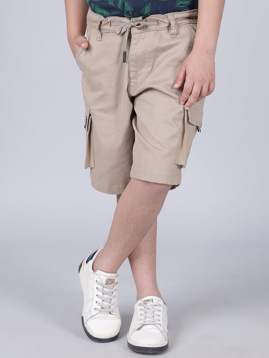 Boys Solid Beige Regular Fit Casual Shorts