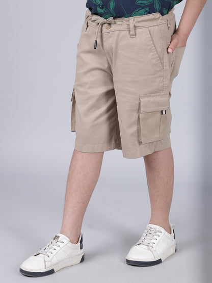 Boys Solid Beige Regular Fit Casual Shorts