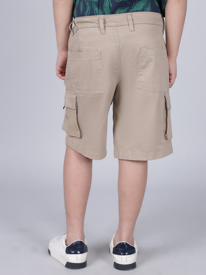 Boys Solid Beige Regular Fit Casual Shorts