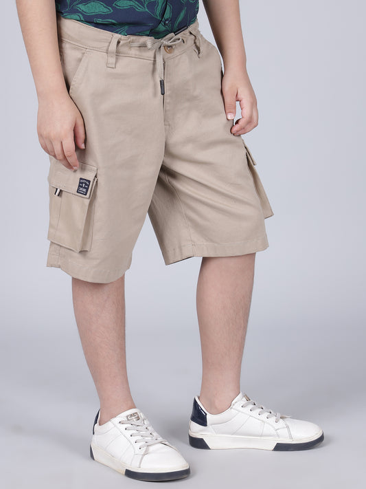Boys Solid Beige Regular Fit Casual Shorts