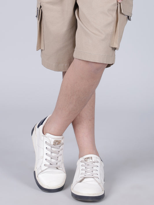 Boys Solid Beige Regular Fit Casual Shorts