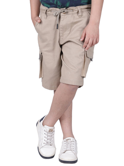 Boys Solid Beige Regular Fit Casual Shorts