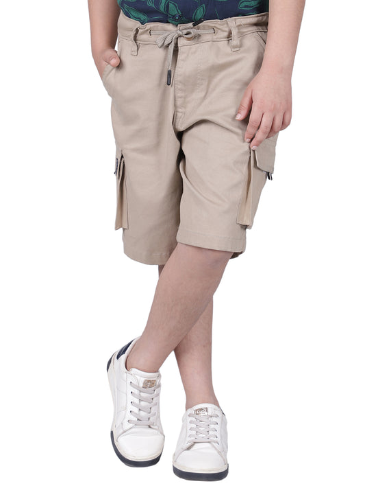 Boys Solid Beige Regular Fit Casual Shorts