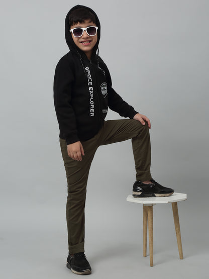 Boys Casual Black Full Sleeve Cardigan Sweatshirt