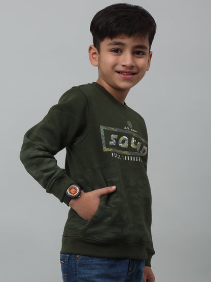 Boys Casual Green Full Sleeve Pullover Sweatshirt