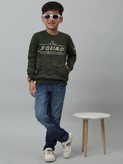 Boys Casual Green Full Sleeve Pullover Sweatshirt