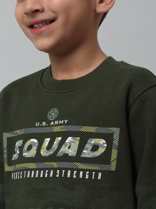 Boys Casual Green Full Sleeve Pullover Sweatshirt