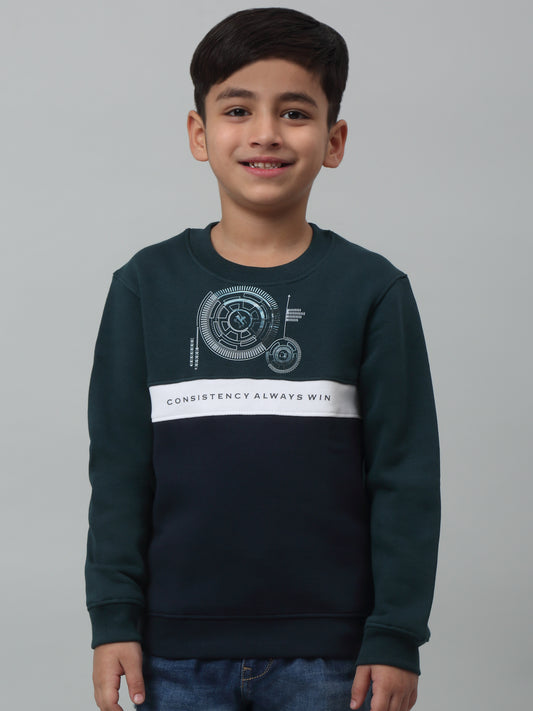 Boys Casual Teal Blue Full Sleeve Pullover Sweatshirt