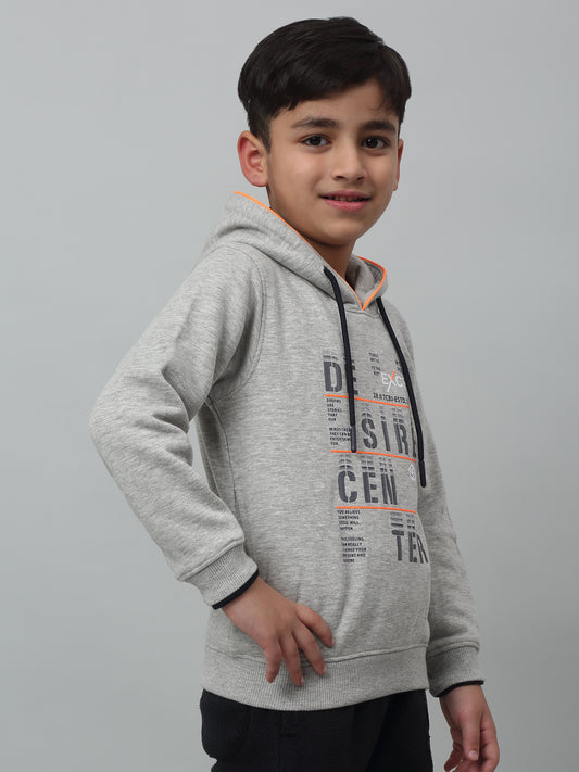 Boys Casual Grey Melange Full Sleeve Hoodie Pullover Sweatshirt