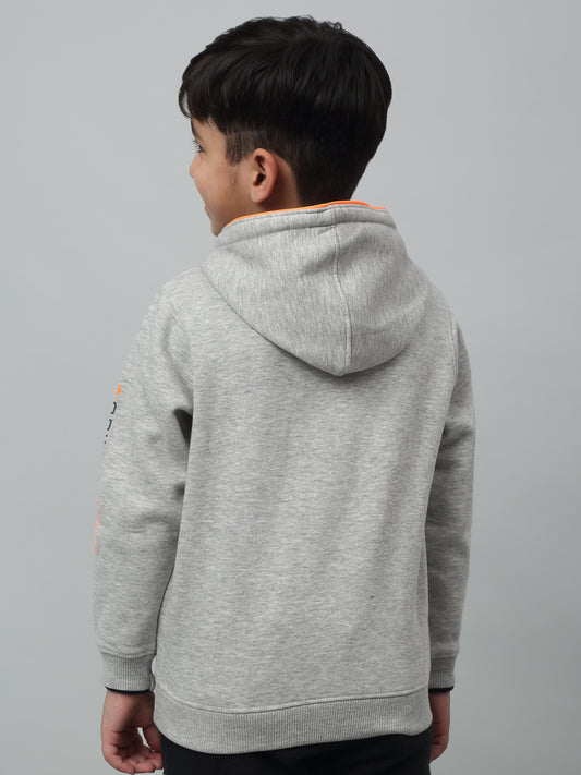 Boys Casual Grey Melange Full Sleeve Hoodie Pullover Sweatshirt