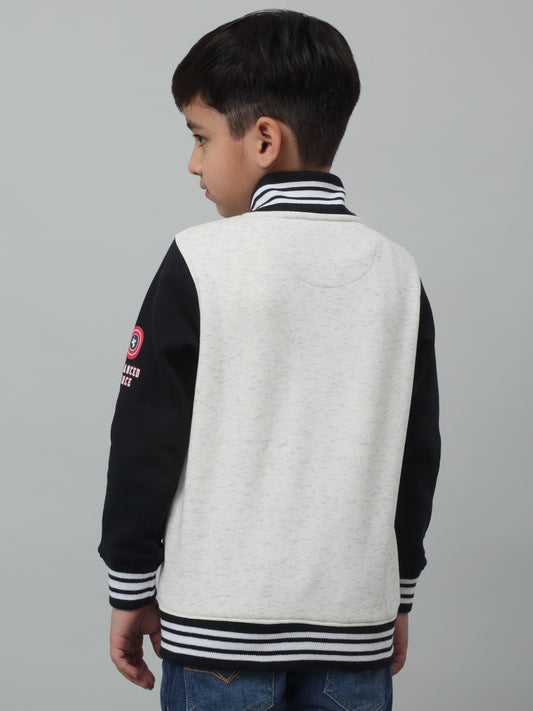 Boys Casual Ecru Melange Full Sleeve Cardigan Sweatshirt