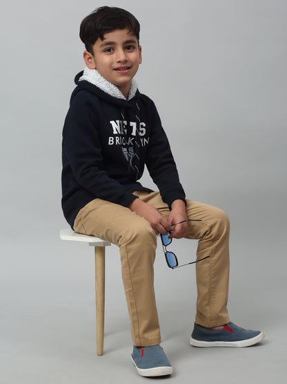 Boys Casual Navy Blue Full Sleeve Hoodie Pullover Sweatshirt