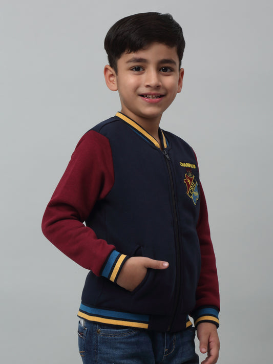 Boys Casual Navy Blue Full Sleeve Cardigan Sweatshirt