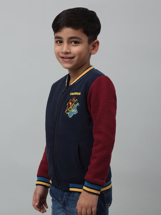 Boys Casual Navy Blue Full Sleeve Cardigan Sweatshirt