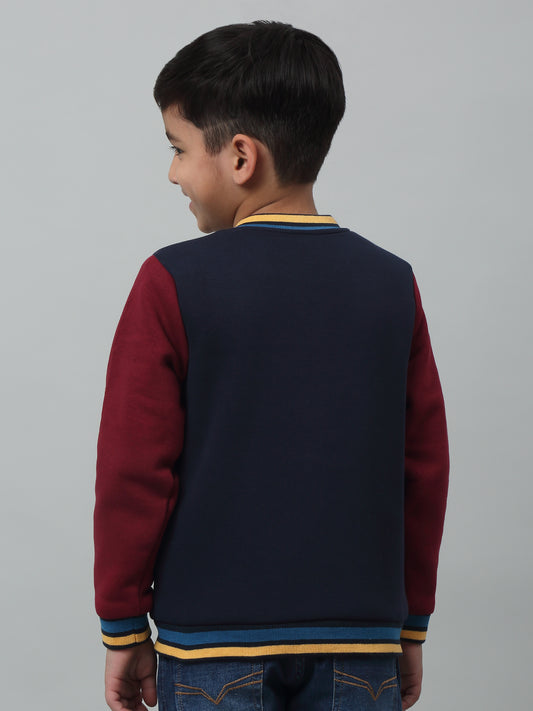 Boys Casual Navy Blue Full Sleeve Cardigan Sweatshirt
