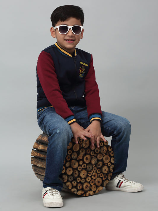 Boys Casual Navy Blue Full Sleeve Cardigan Sweatshirt