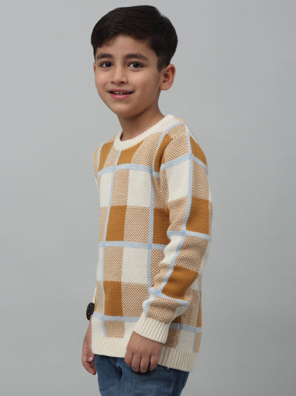 Boys Casual Brown Full Sleeve Pullover Sweater