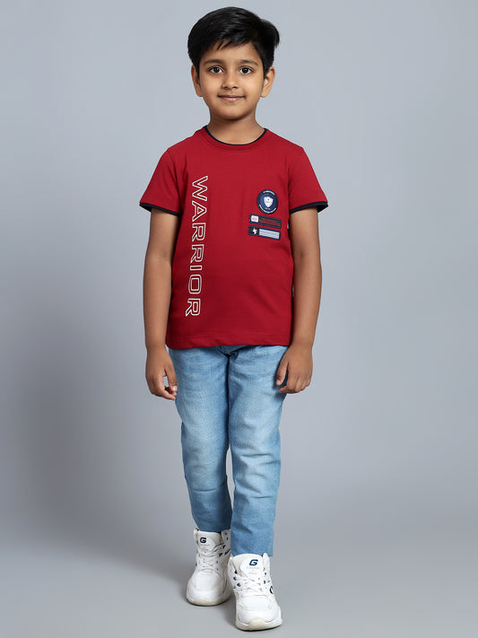Boys Casual Red Half Sleeve with contrast insert at hem  T-Shirt
