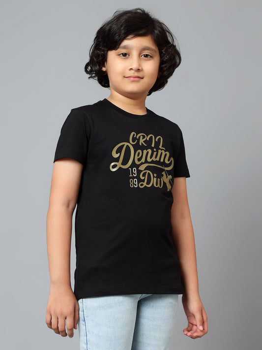 Boys Casual Black Half Sleeve  T-Shirt