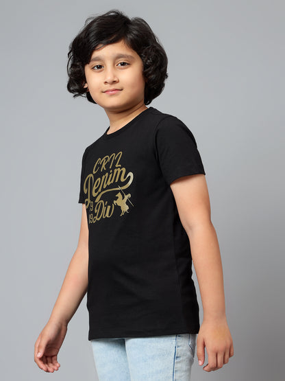 Boys Casual Black Half Sleeve  T-Shirt