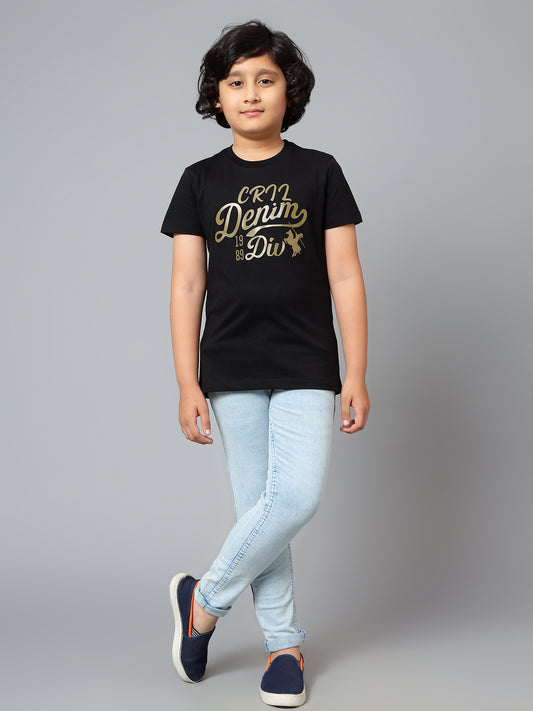 Boys Casual Black Half Sleeve  T-Shirt