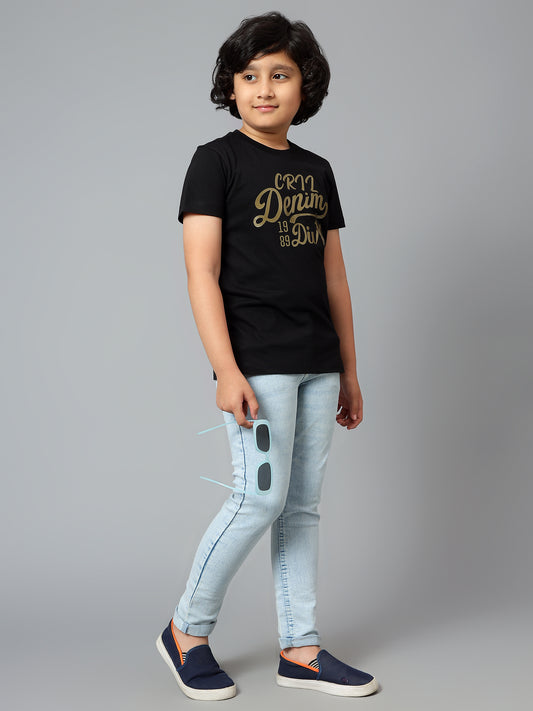 Boys Casual Black Half Sleeve  T-Shirt