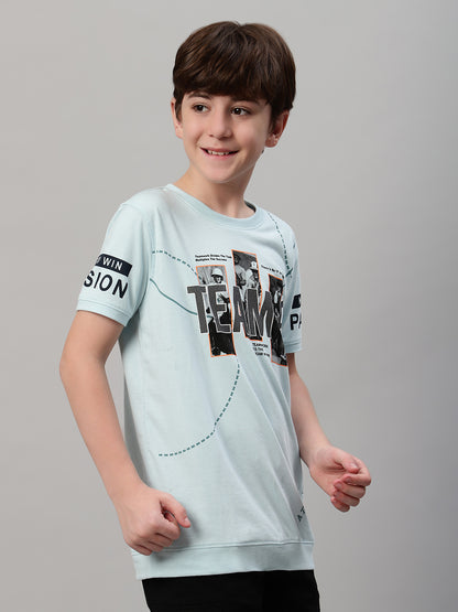 Boys Casual Aqua Half Sleeve  T-Shirt