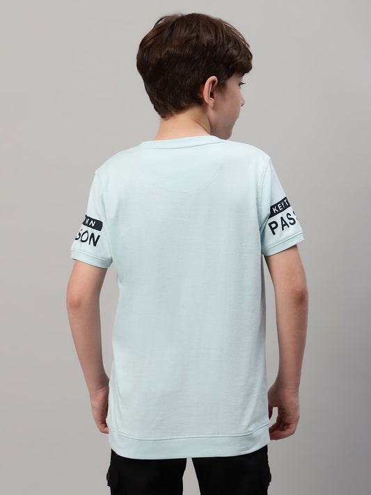 Boys Casual Aqua Half Sleeve  T-Shirt