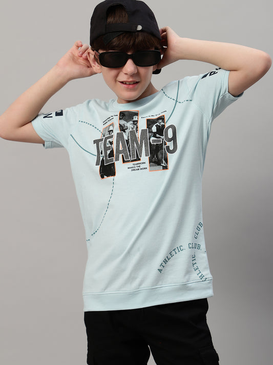 Boys Casual Aqua Half Sleeve  T-Shirt