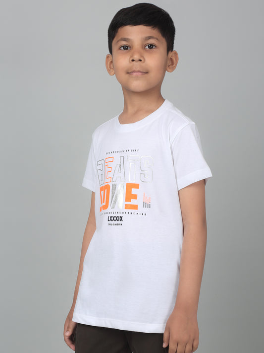 Boys Casual White Half Sleeve  T-Shirt