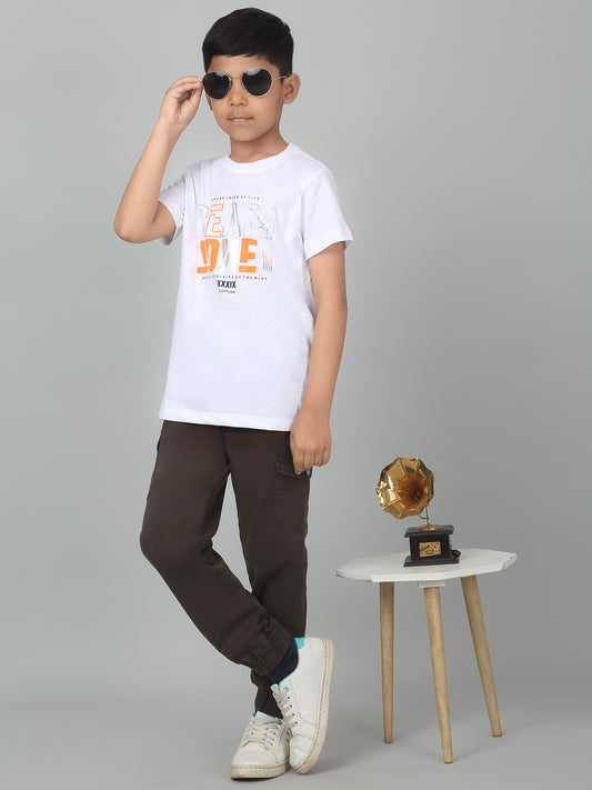 Boys Casual White Half Sleeve  T-Shirt