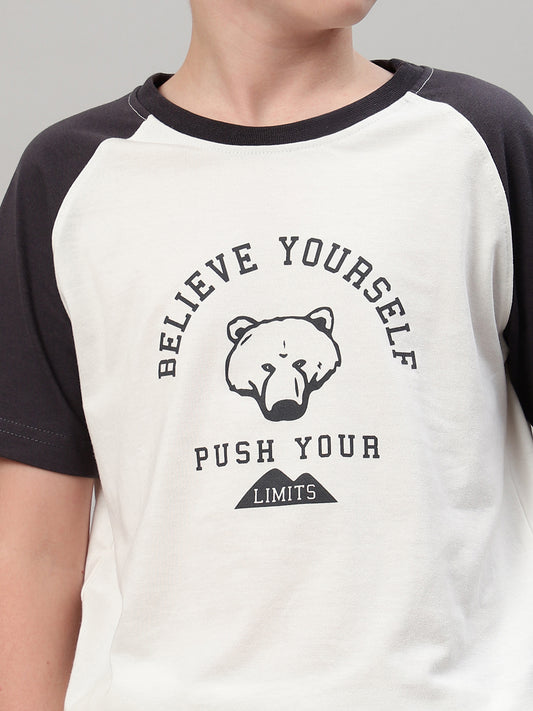 Boys Casual White Raglan Contrast Half Sleeve  T-Shirt