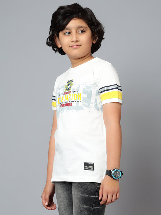 Boys Casual White Half Sleeve color block  T-Shirt