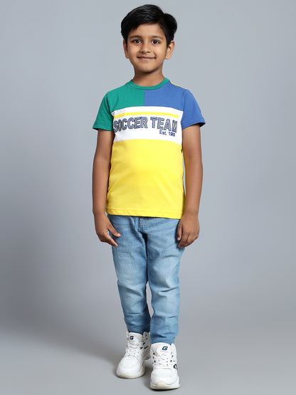 Boys Casual Yellow Half Sleeve  T-Shirt