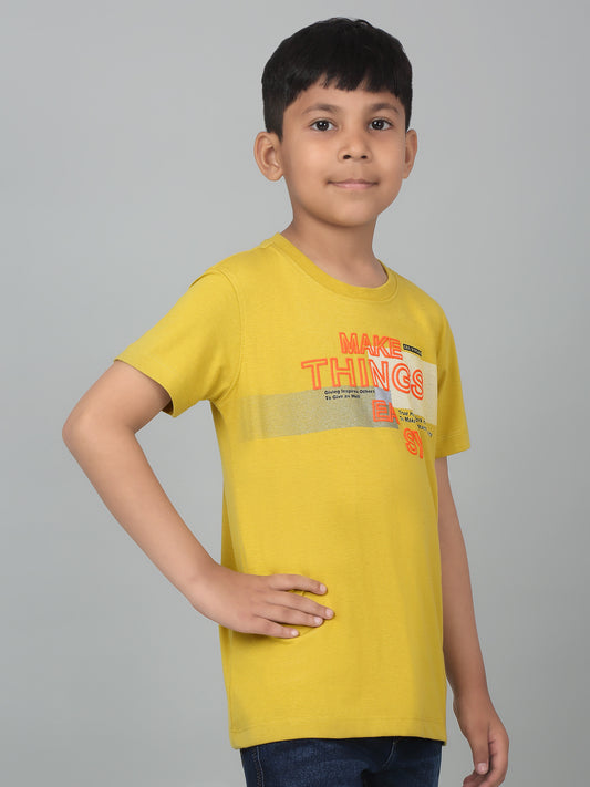 Boys Casual Yellow Half Sleeve  T-Shirt