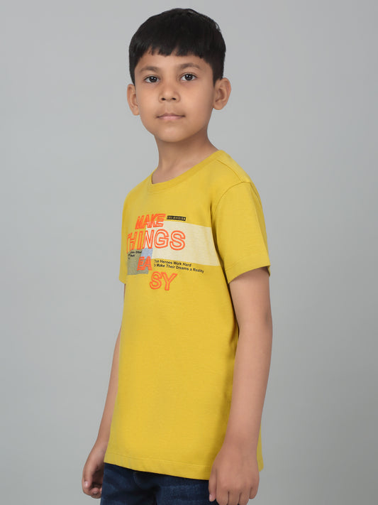 Boys Casual Yellow Half Sleeve  T-Shirt