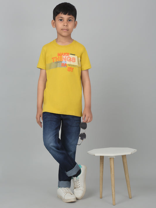 Boys Casual Yellow Half Sleeve  T-Shirt