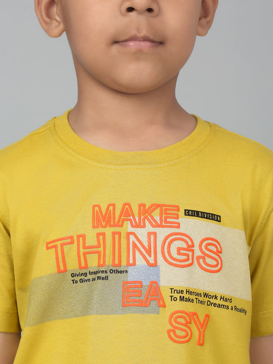 Boys Casual Yellow Half Sleeve  T-Shirt