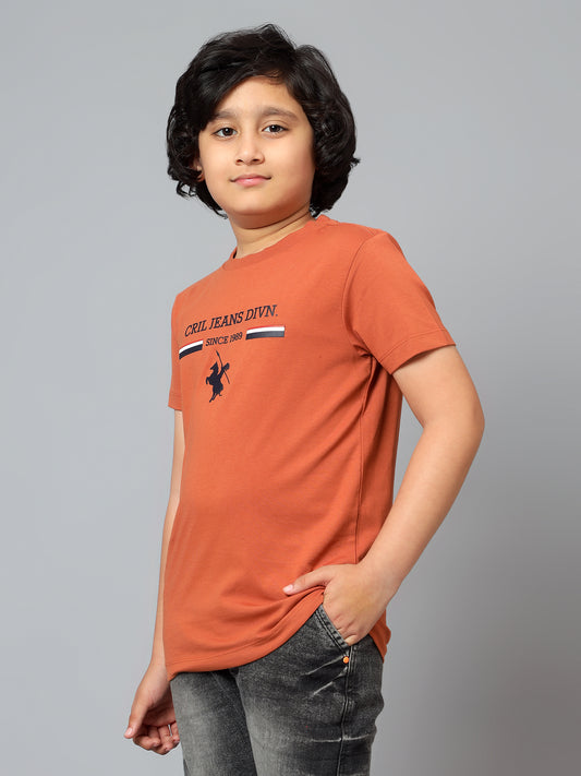 Boys Casual Rust Half Sleeve  T-Shirt
