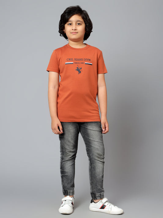 Boys Casual Rust Half Sleeve  T-Shirt