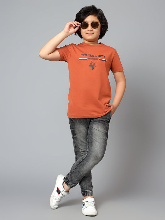 Boys Casual Rust Half Sleeve  T-Shirt
