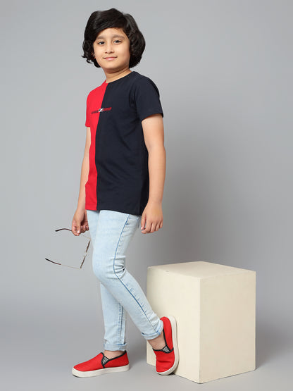 Boys Casual Navy Blue Half Sleeve  T-Shirt