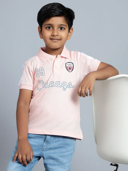 Boys Casual Light Pink Half Sleeve  T-Shirt