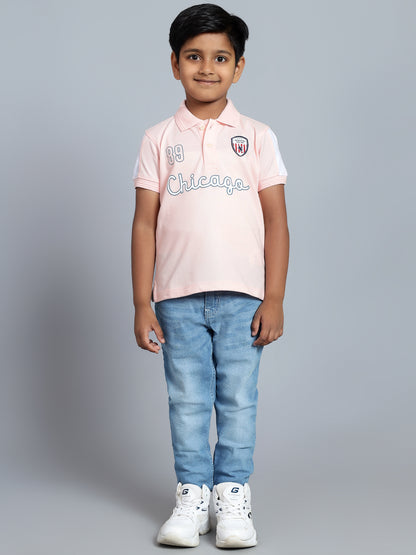 Boys Casual Light Pink Half Sleeve  T-Shirt