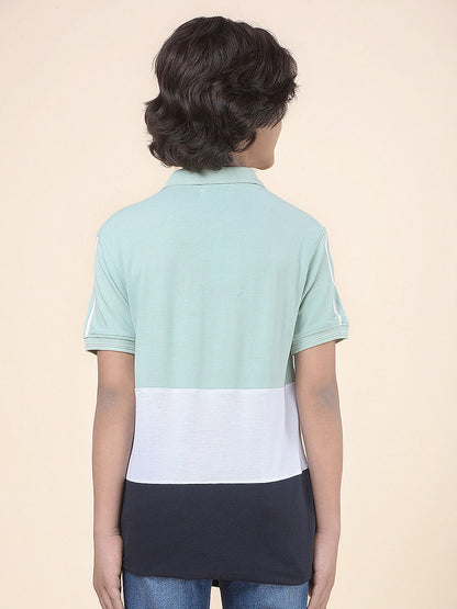 Casual T-Shirt for Boys l Breathable & Soft with Color Fastness Regular Fit Polo Neck Poly Cotton Fabric Colour Block Pattern