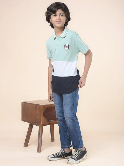 Casual T-Shirt for Boys l Breathable & Soft with Color Fastness Regular Fit Polo Neck Poly Cotton Fabric Colour Block Pattern